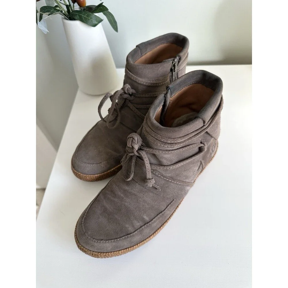 UGG Elora Women's 7.5 Grey Suede Wrap Lace Ankle Boots Side Zip 1019129 - Picture 10 of 11